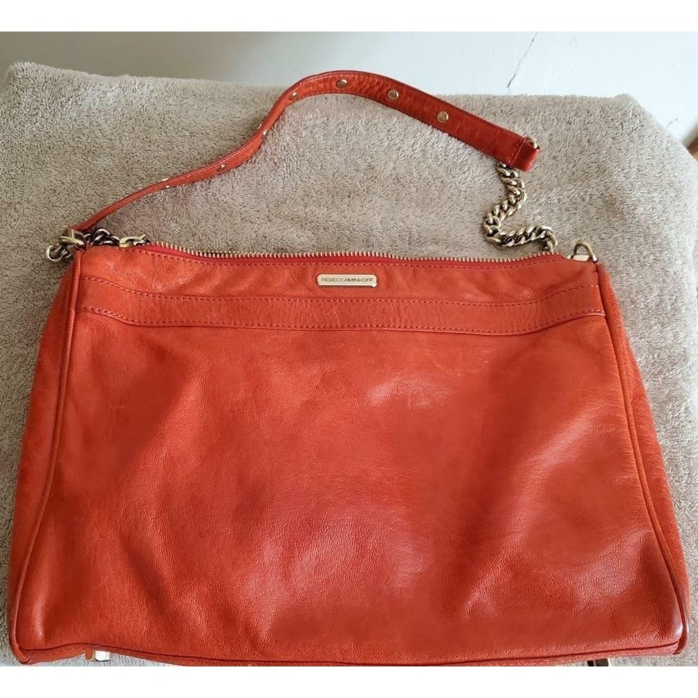 Rebecca Minkoff Women's Zip Closure Crossbody Handbag Leather Orange Chain